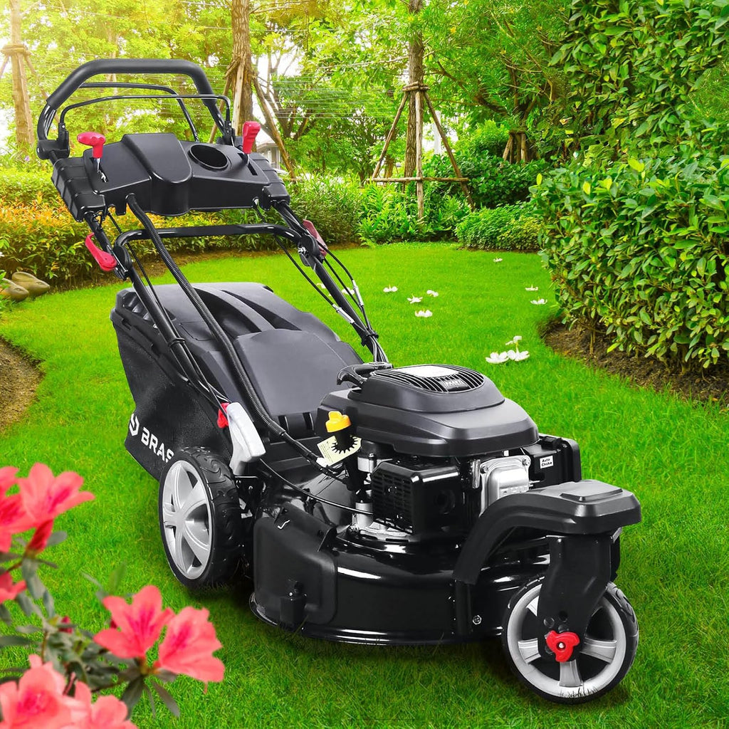 BRAST® Benzine grasmaaier Trike met aandrijving | 5,2kW (7PK) | 53cm maaibreedte | veel modellen | TÜV | 4-takt OHV motor | 30-80mm maaihoogte | 60L opvangbak | Stalen behuizing | Snelheid
