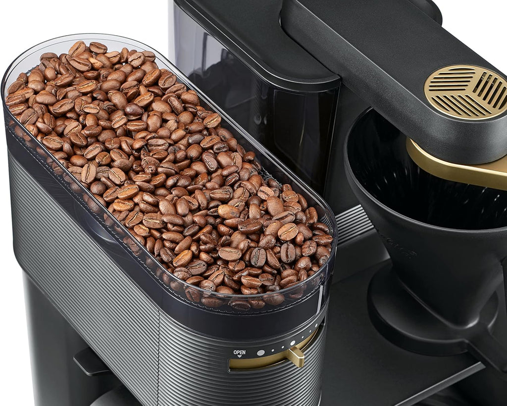 Melitta EPOS Kaffeemaschine mit Mahlwerk, schwarz-silber