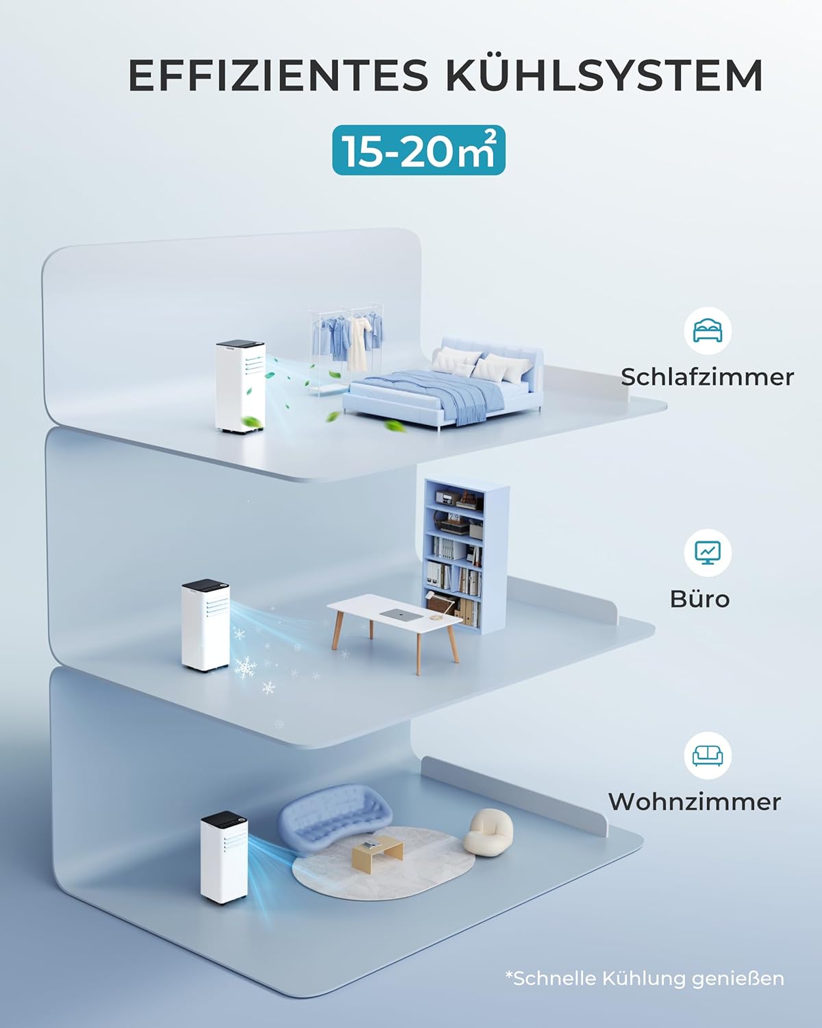 Mobiele airco 9000 BTU met afvoerslang | 4-in-1 Mobiele airconditioner | Stille werking