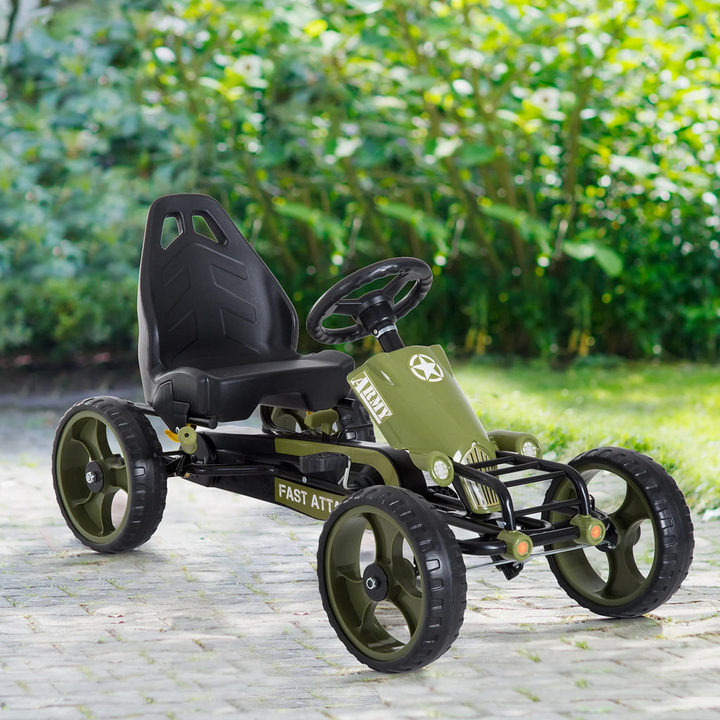 HOMCOM Kinder Go-kart Trapauto Legerdesign Handrem Verstelbaar