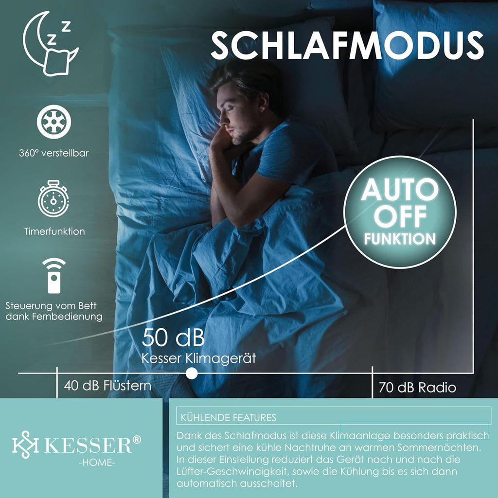 KESSER® Mobiele airco 4-in-1 koelen | Luchtontvochtiger ventileren | Ventilator 9000 BTU/u 1005W | Mobiele airconditioning met montagemateriaal, afstandsbediening & timer | Nachtmodus & 360° wielen