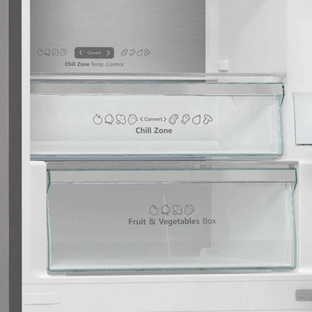 Hisense RB327N4AD2 koel-vriescombinatie/ NoFrostPlus/ Multiflow 360°/ HolidayMode/ FreshZone/ 182,4 cm/ koelgedeelte 171 l/ vriesgedeelte 85 l/ 41 dB/ 287 kWh/ jaar/ roestvrijstalen look