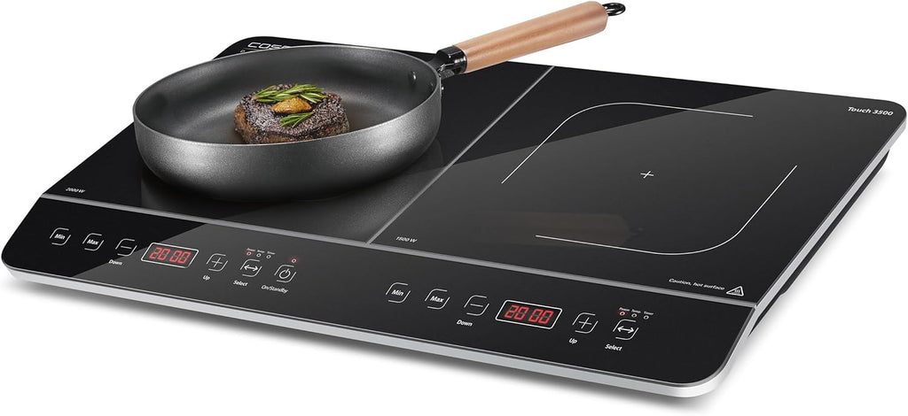 CASO Touch 3500 dubbele mobiele inductiekookplaat, veiligheidsschakelaar, 60-240°C, 6 standen, timer 180 min., pannen tot 26 cm, 3500 watt, glaskeramiek