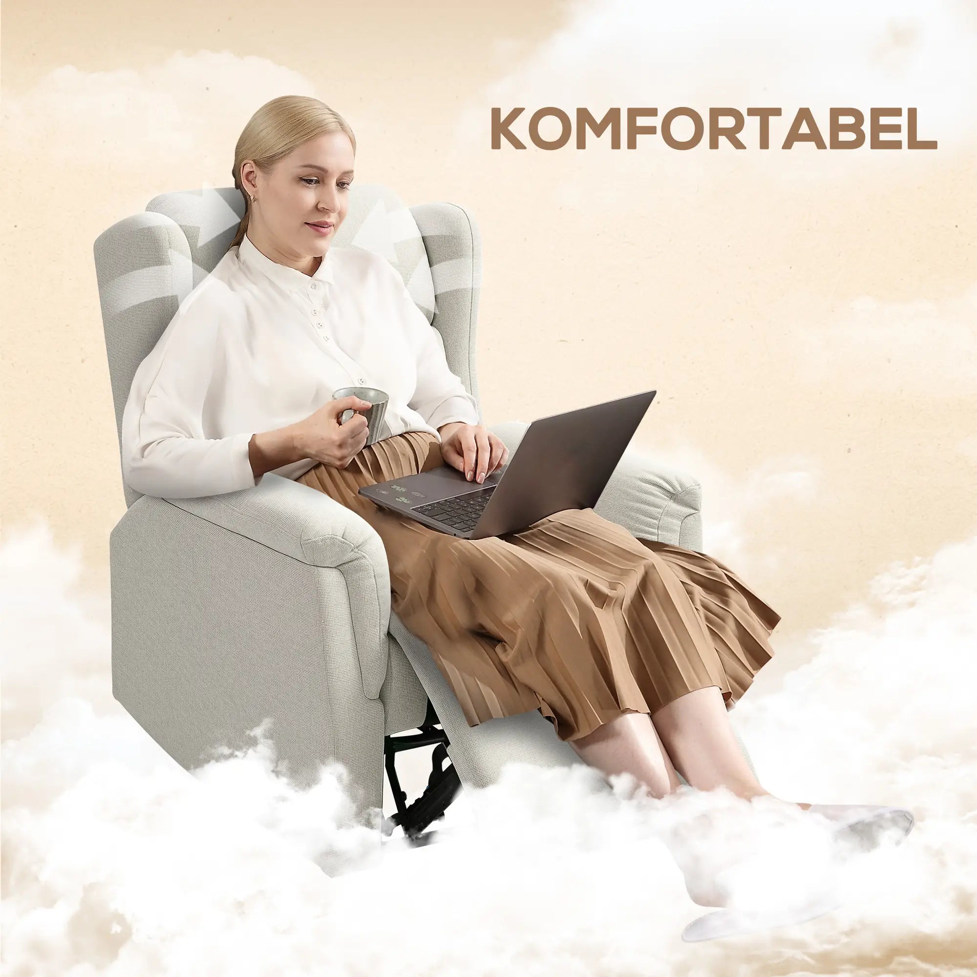 HOMCOM Relaxfauteuil Ligstoel 160° verstelbaar Pocketvering Beige