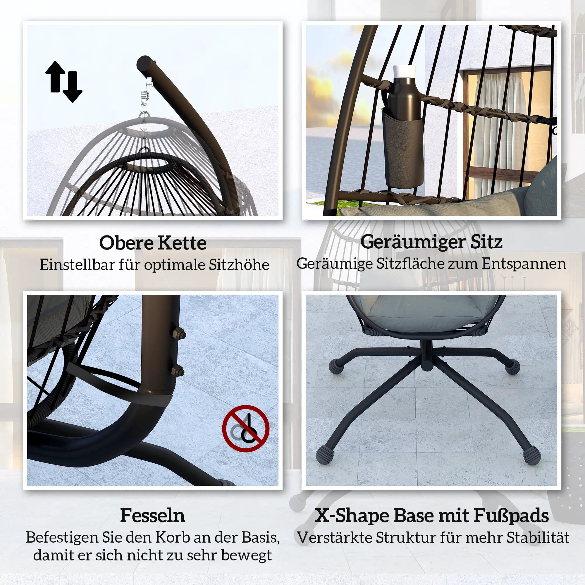 Outsunny Opvouwbare Hangstoel voor Buiten met Bekerhouder