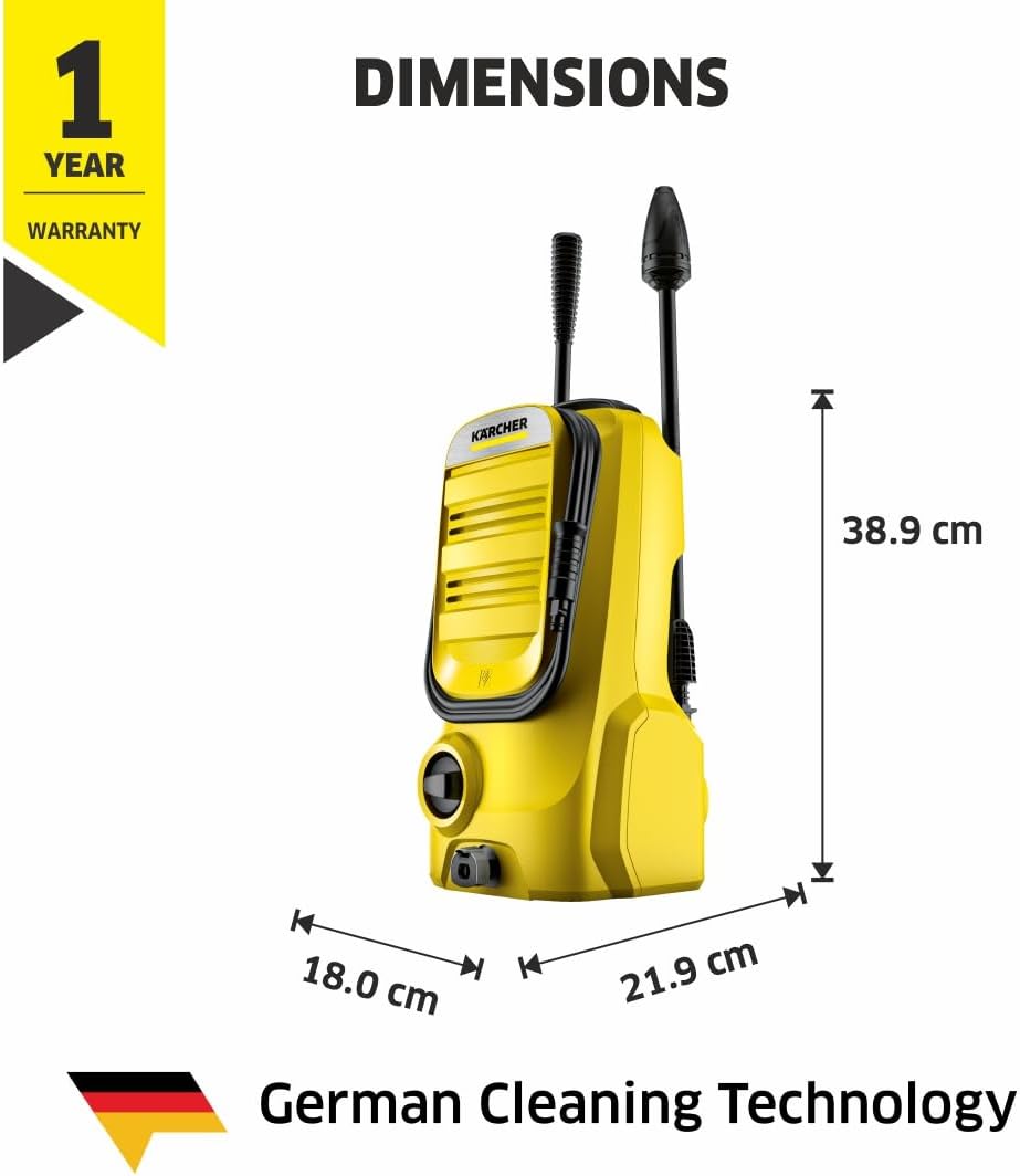 Kärcher hogedrukreiniger K Mini, licht en compact, druk: max. 110 bar, doorvoer: 360 l/u, oppervlak: 20 m²/u, gewicht: 3,93 kg, hogedrukpistool, vuilfrees, spuitlans, waterfilter, zwart, geel
