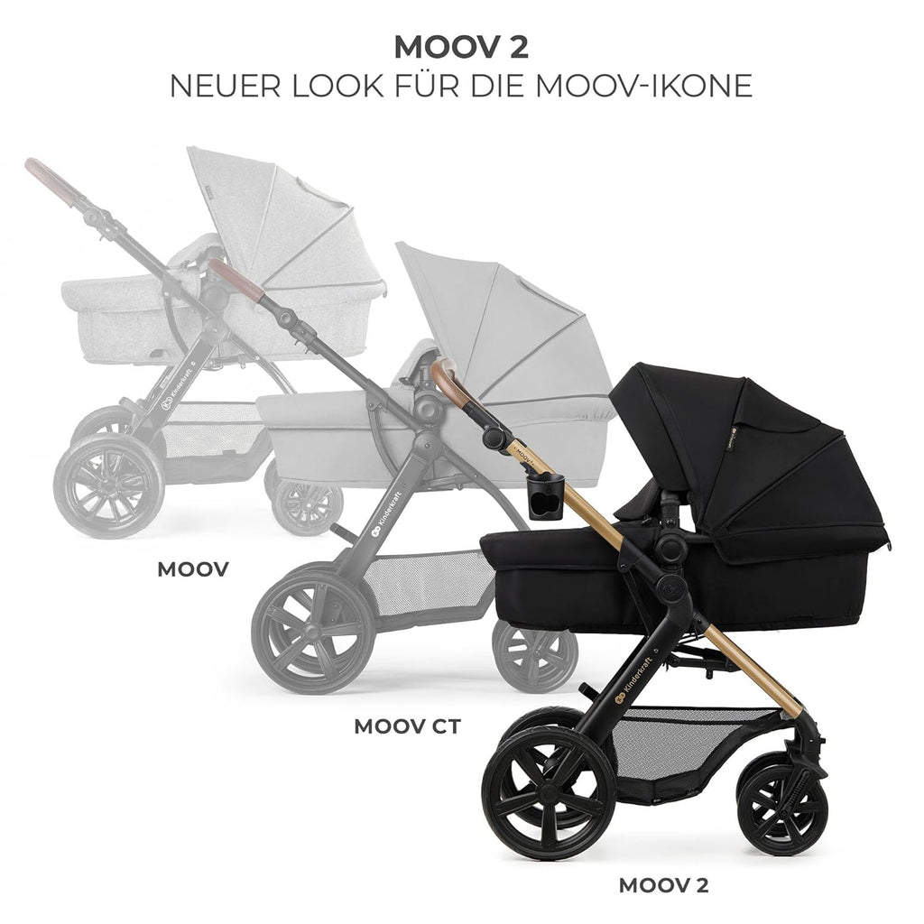 Kinderkraft MOOV2 AIR Kinderwagen 3 in 1 Kinderwagenset tot 26 kg met autostoel I-SIZE 40-75 cm, buggyfunctie, verstelbare ligstand, grote uitschuifbare kap, opblaasbare wielen, zwart