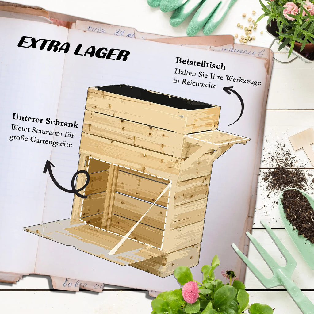 Outsunny Verhoogde plantenbak met legplank van massief hout