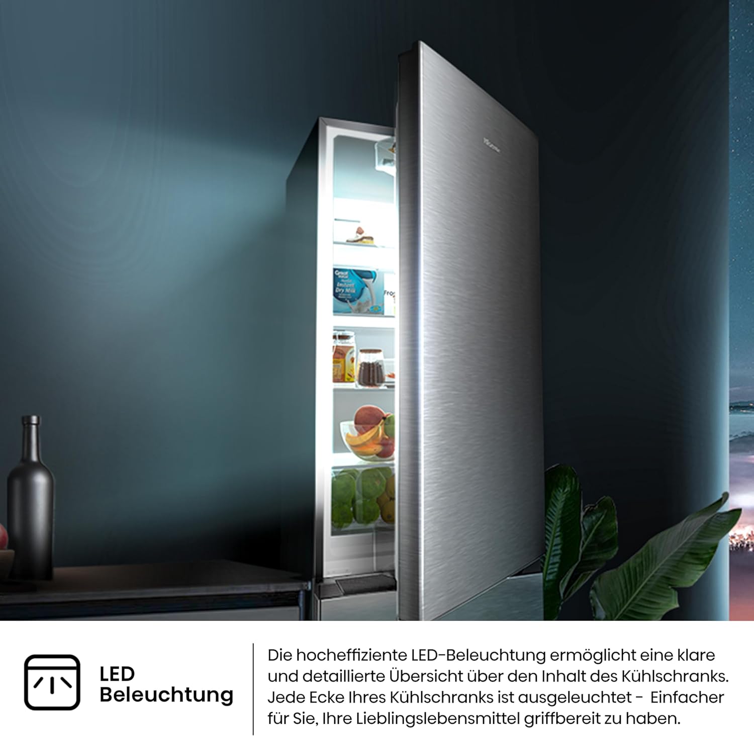 Hisense RB327N4AD2 koel-vriescombinatie/ NoFrostPlus/ Multiflow 360°/ HolidayMode/ FreshZone/ 182,4 cm/ koelgedeelte 171 l/ vriesgedeelte 85 l/ 41 dB/ 287 kWh/ jaar/ roestvrijstalen look