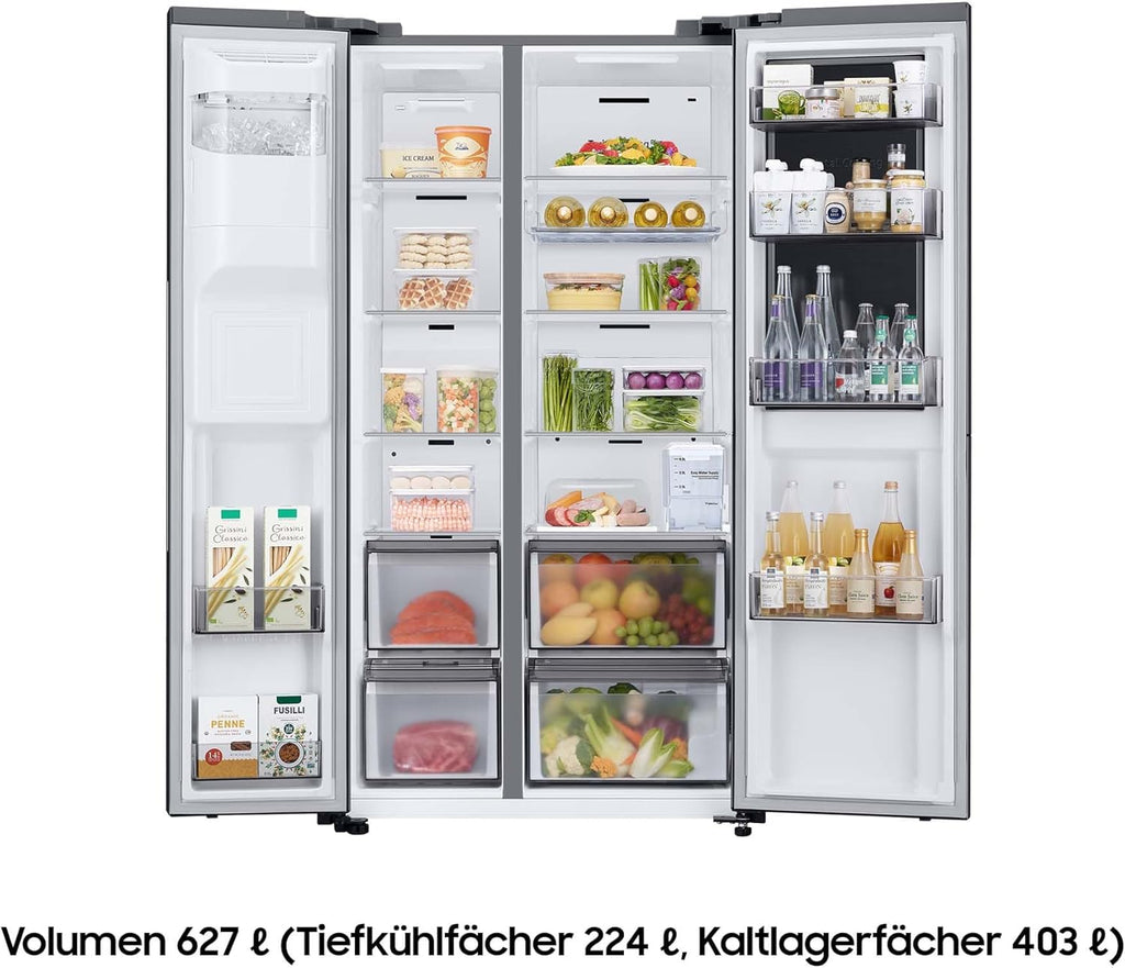 Samsung RS64DG53R3B1EF Amerikaanse koelkast, 178 cm, 628 l, SmartThings AI Energy Mode, ijs- en waterdispenser, Slim Ice Maker, Premium Black Steel