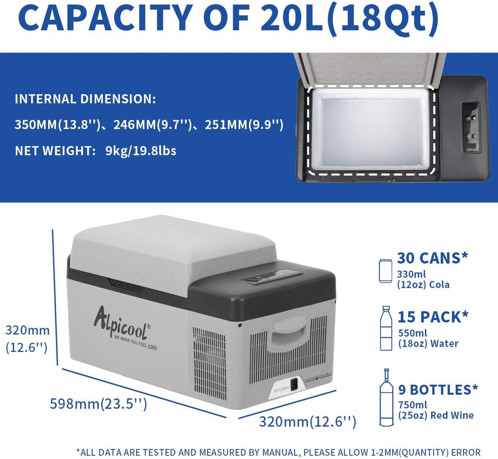 Alpicool C12 12L koelbox 12 V mini koelkast elektrische compressor auto koelkast camping vriezer kleine draagbare voor auto, vrachtwagen, boot, camper met USB-aansluiting