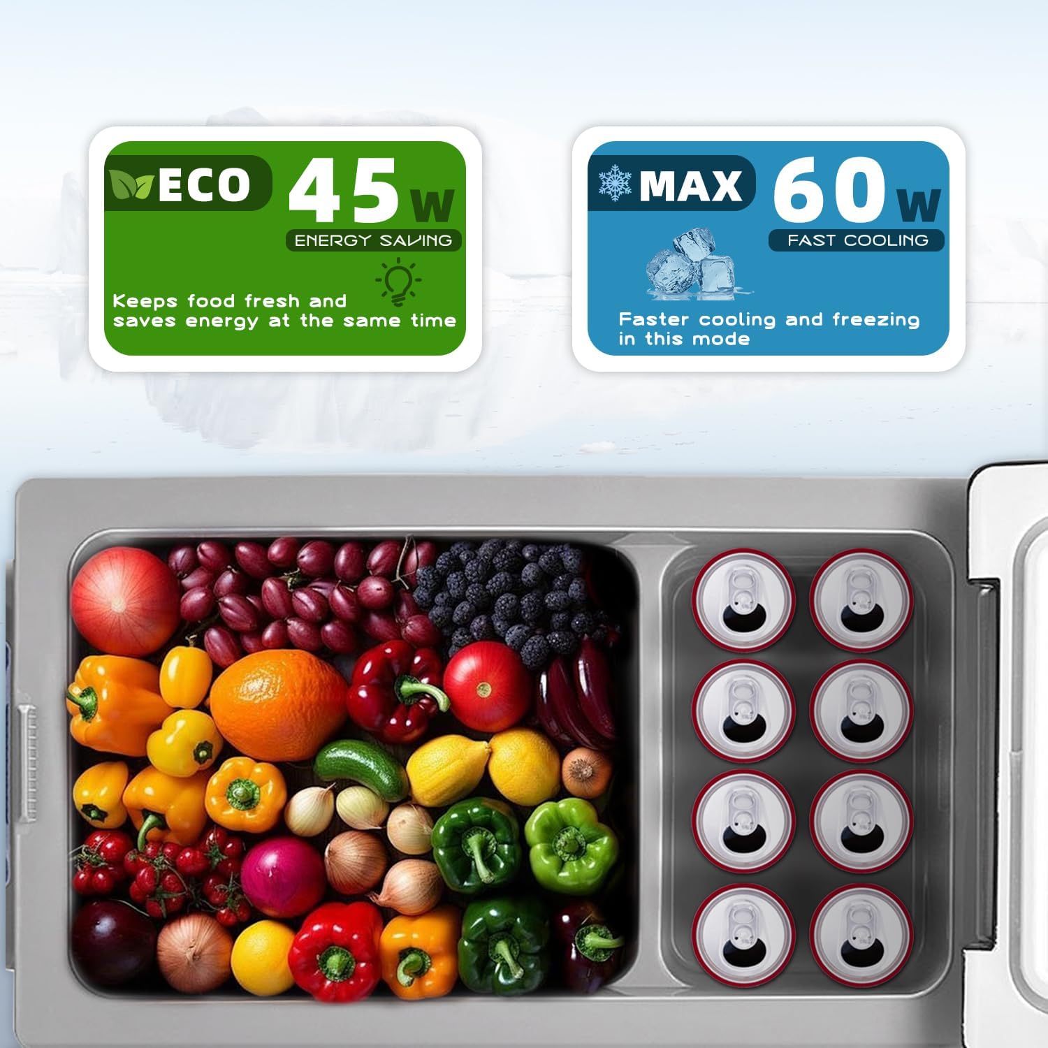 Alpicool CF55 55 Liter Koelbox 12V Draagbare Mini Koelkast Elektrische Vriesbox Kleine Vrieskist voor Auto, Camping, Vrachtwagen, Boot en Stopcontact met USB-aansluiting, -20℃ tot 20℃