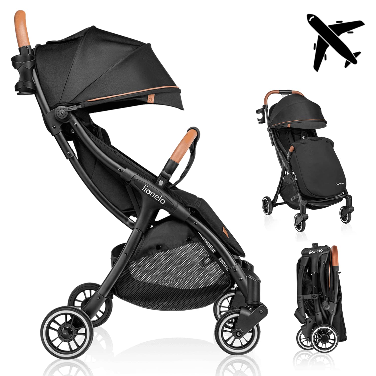 LIONELO Julie One Buggy kinderwagen tot 22 kg, verstelbare rugleuning en voetsteun, muskietennet, beenwarmers, bekerhouder en draagtas, inklapbaar
