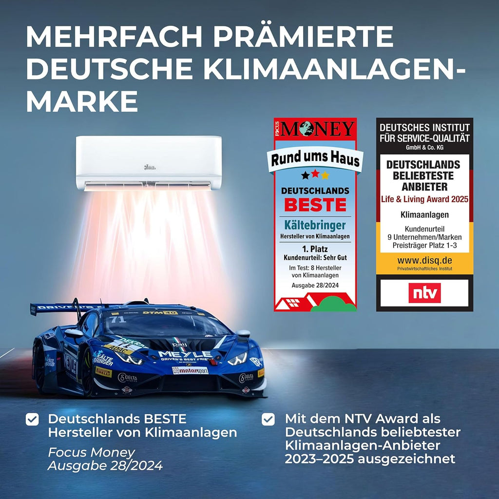 Kältebringer Split Airconditioner - 9000 BTU (2,6 kW) - Airco met Verwarming, WiFi & App, tot 45m², zeer stil - Set met 5m Koperleiding, Koudemiddel R32, Montagemateriaal, Wandbeugel