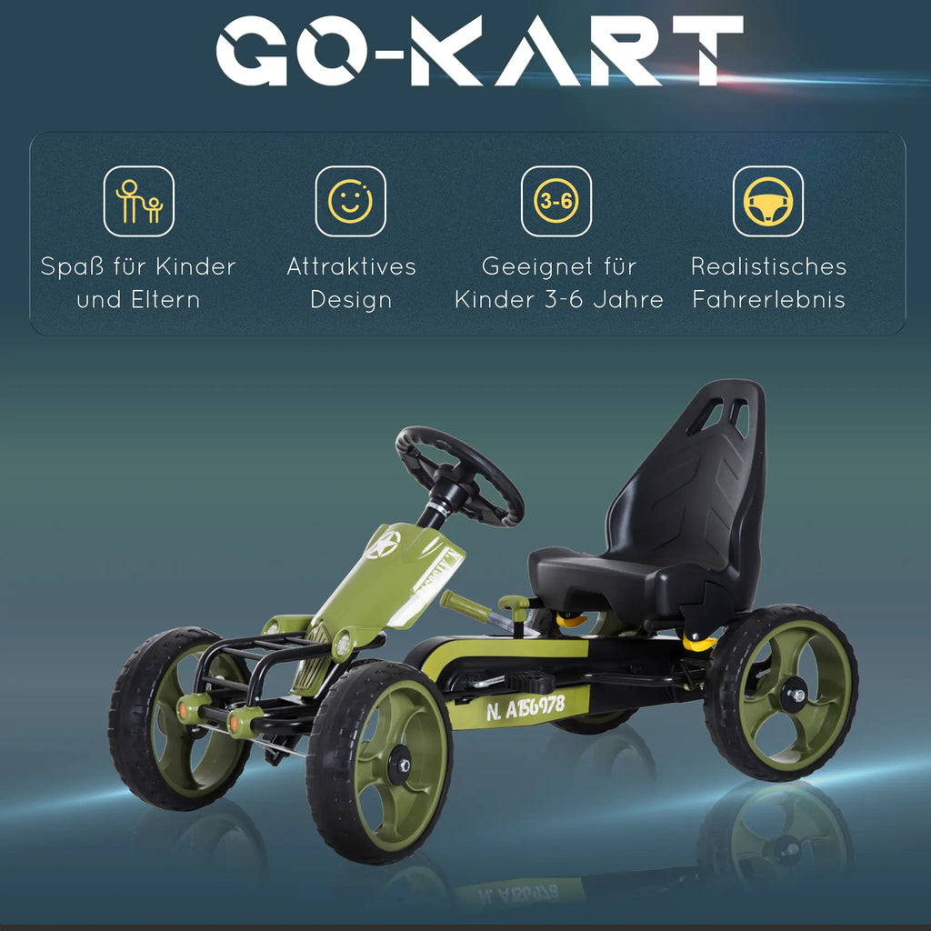 HOMCOM Kinder Go-kart Trapauto Legerdesign Handrem Verstelbaar