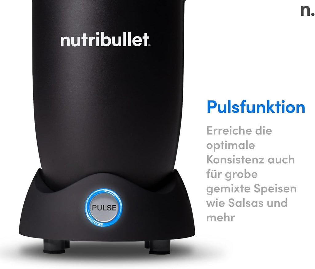 Nutribullet Pro 1200, elektrische blender, hakmolen, smoothieblender, multifunctionele blender, 1200w vermogen, 700ml en 900ml bekers, zwart, NB120MB