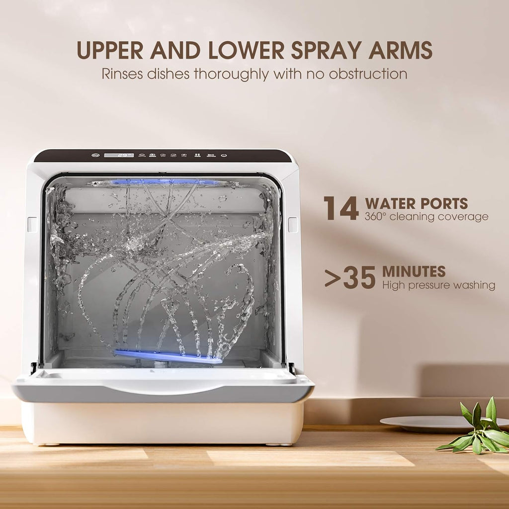 Draagbare tafelvaatwasser, compacte vaatwasser met ingebouwde 5 l watertank en toevoerslang, 5 wasprogramma's, babyverzorging, luchtdroogfunctie en ledlamp voor kleine appartementen