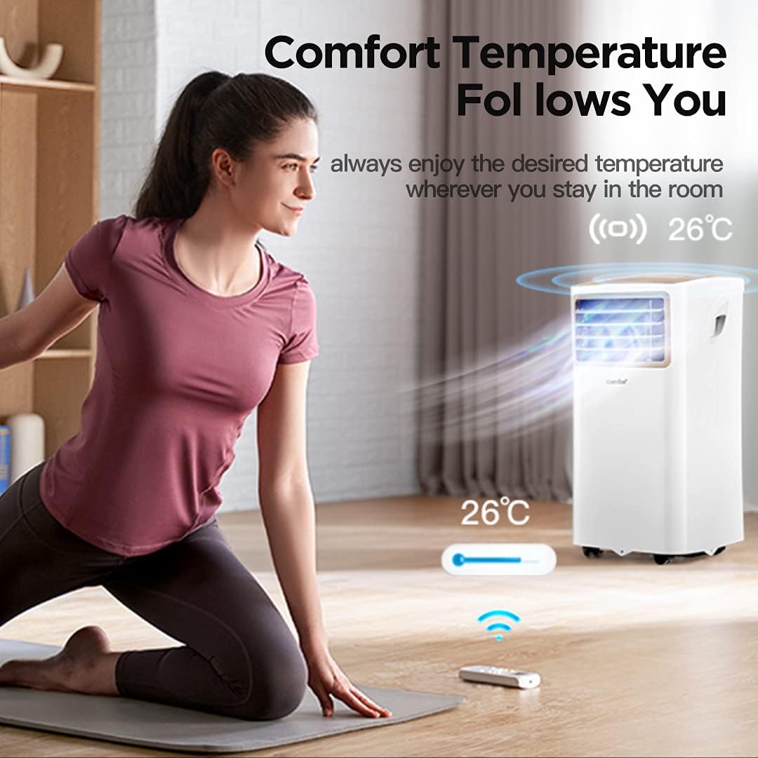 Comfee Mobiele Airco MPPH-09CRN7, 9000 BTU 2,6kW, Koelen&Ventileren&Ontvochtigen, Ruimtegrootte tot 88m³(33㎡), Mobiele Airconditioner met Afvoerslang