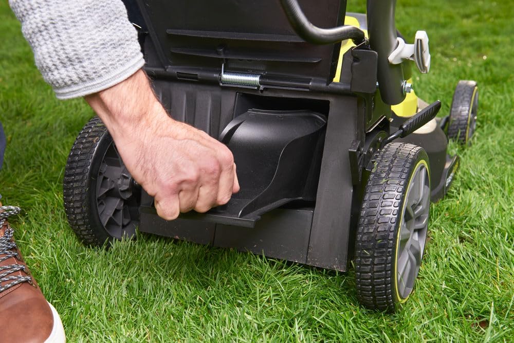 RYOBI 18 V ONE+ Accu-grasmaaier RLM18X33B40 (snijbreedte 33 cm, 5-voudige hoogteverstelling 25-65 mm, inklapbare duwbeugel, incl. mulchplug, 35l grasvangzak, 4,0Ah accu & lader)