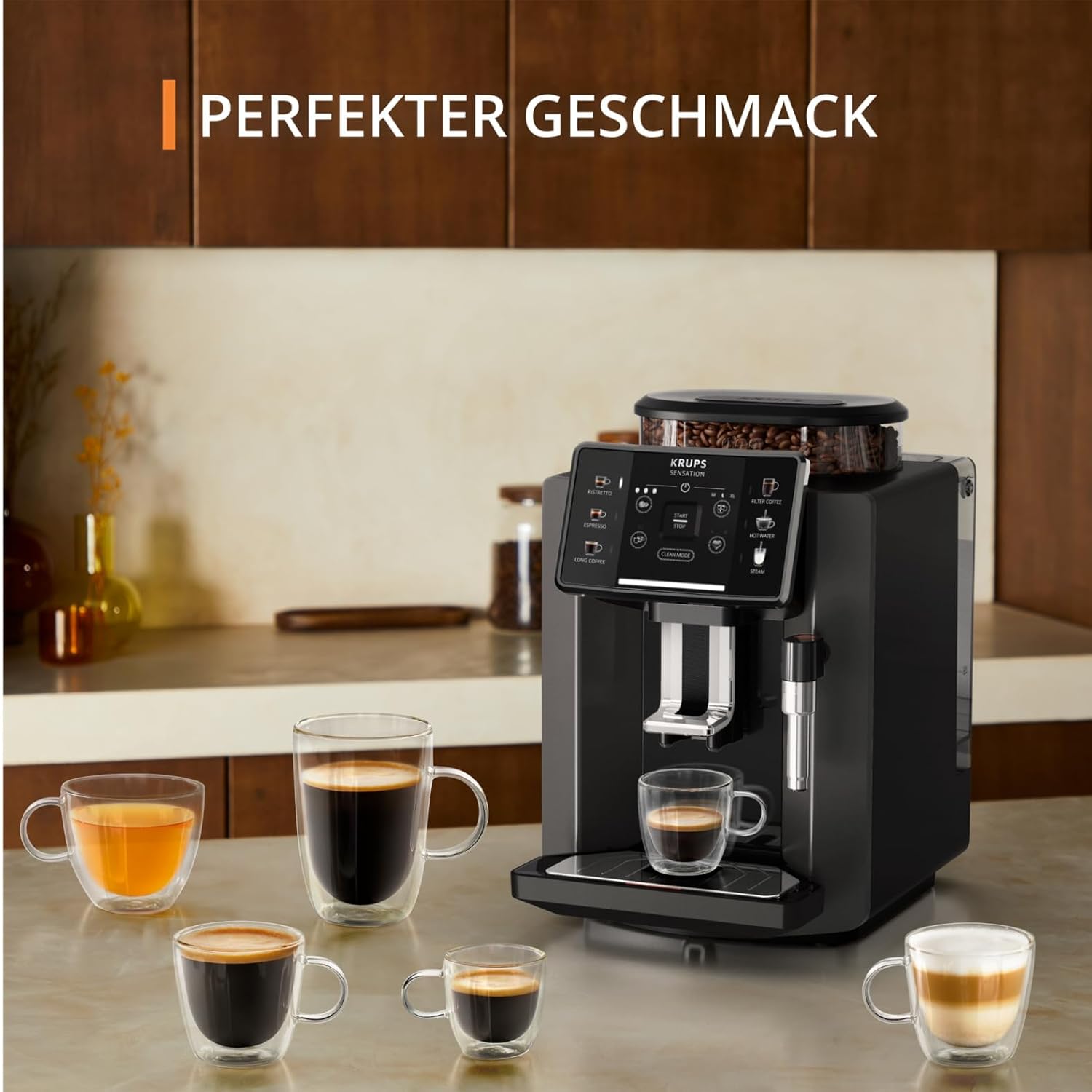 Krups Sensation volautomatische espressomachine, melkschuimmondstuk, 5 dranken, filterkoffiefunctie, 2-kopsfunctie, koffiezetapparaat, zwart, EA910810