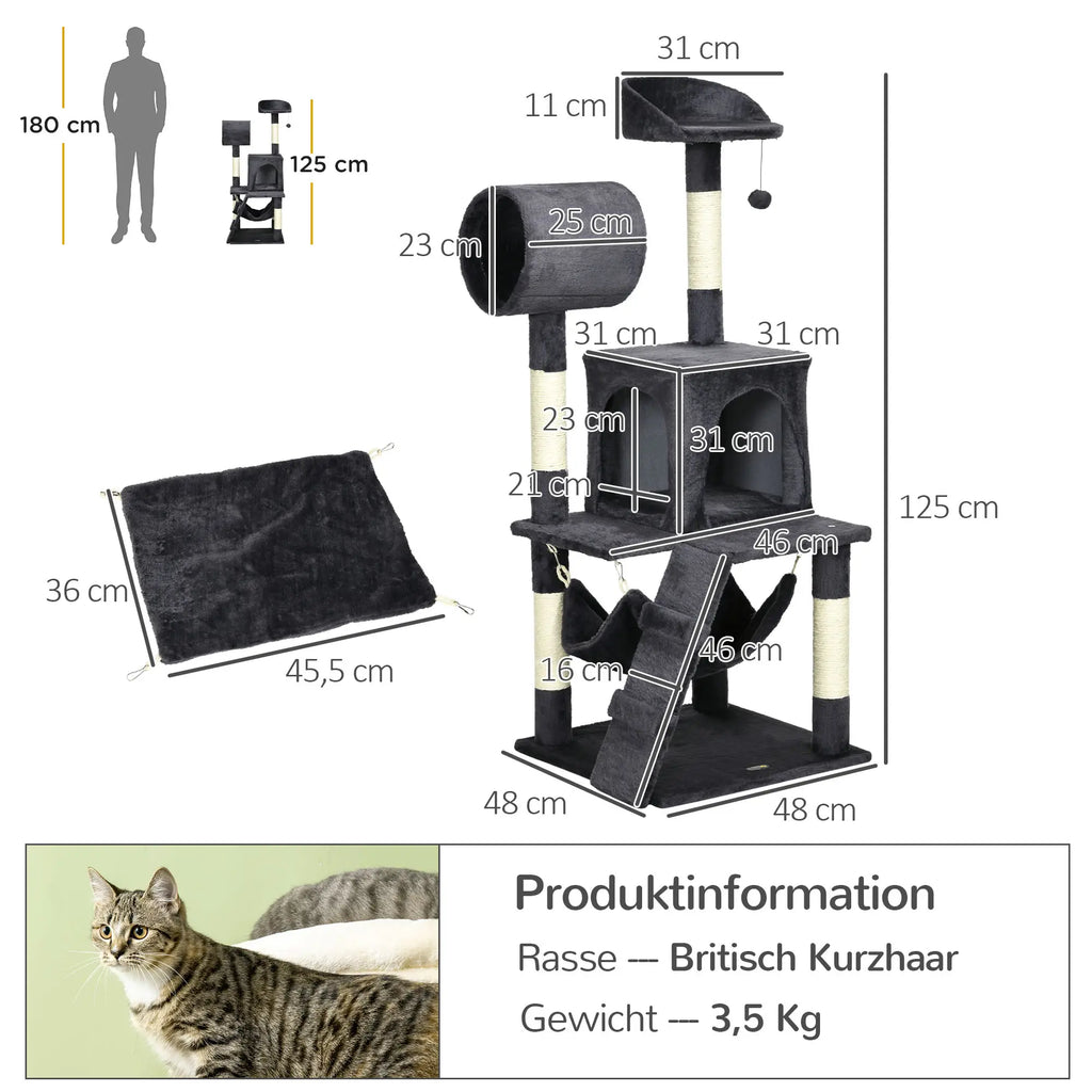 PawHut Krabpaal Kattenmeubels met Kattenhuis Hangmat Speelgoed