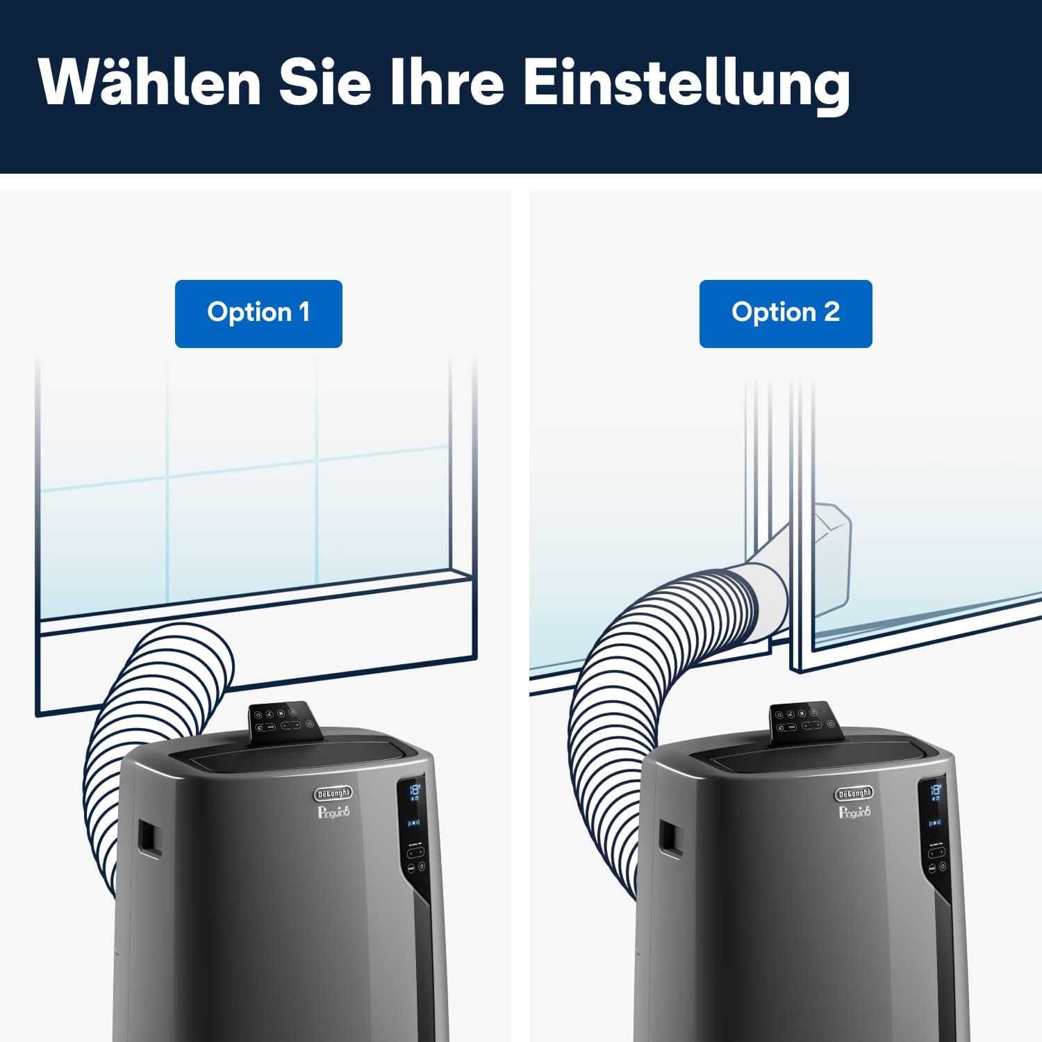 De'Longhi Pinguino PAC EL112 CST mobiele airconditioner met afvoerslang, airconditioning voor ruimtes tot 110 m³, luchtontvochtiger, ventilatiefunctie, 24-uurs timer, zwart
