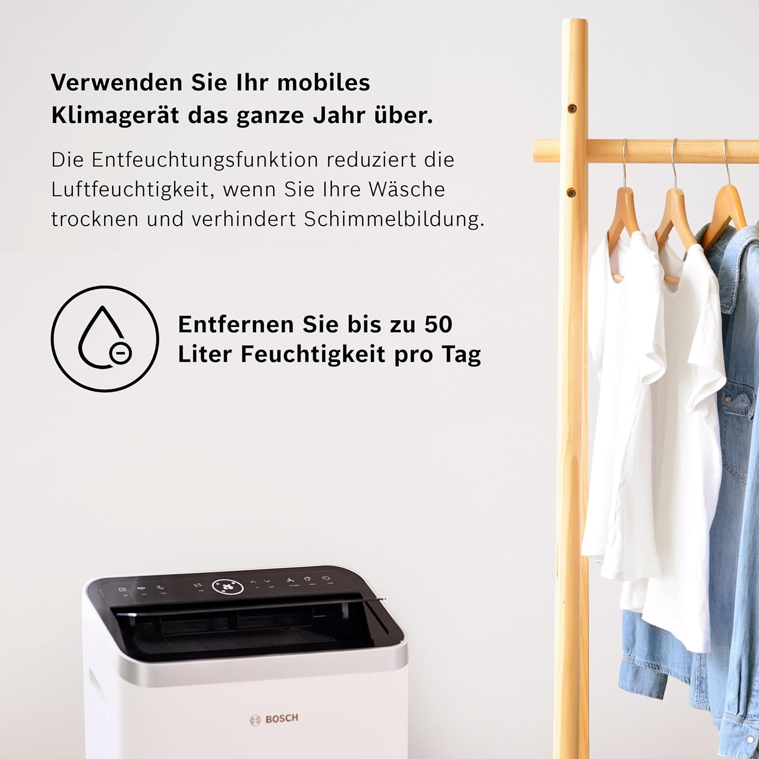 Bosch Cool 4000 Mobiele airconditioner - 3-in-1: Airconditioner, ontvochtiger, ventilator - 2,6 kW voor ruimtes tot 35 m² - Met automatische modus, stille modus & slaapmodus