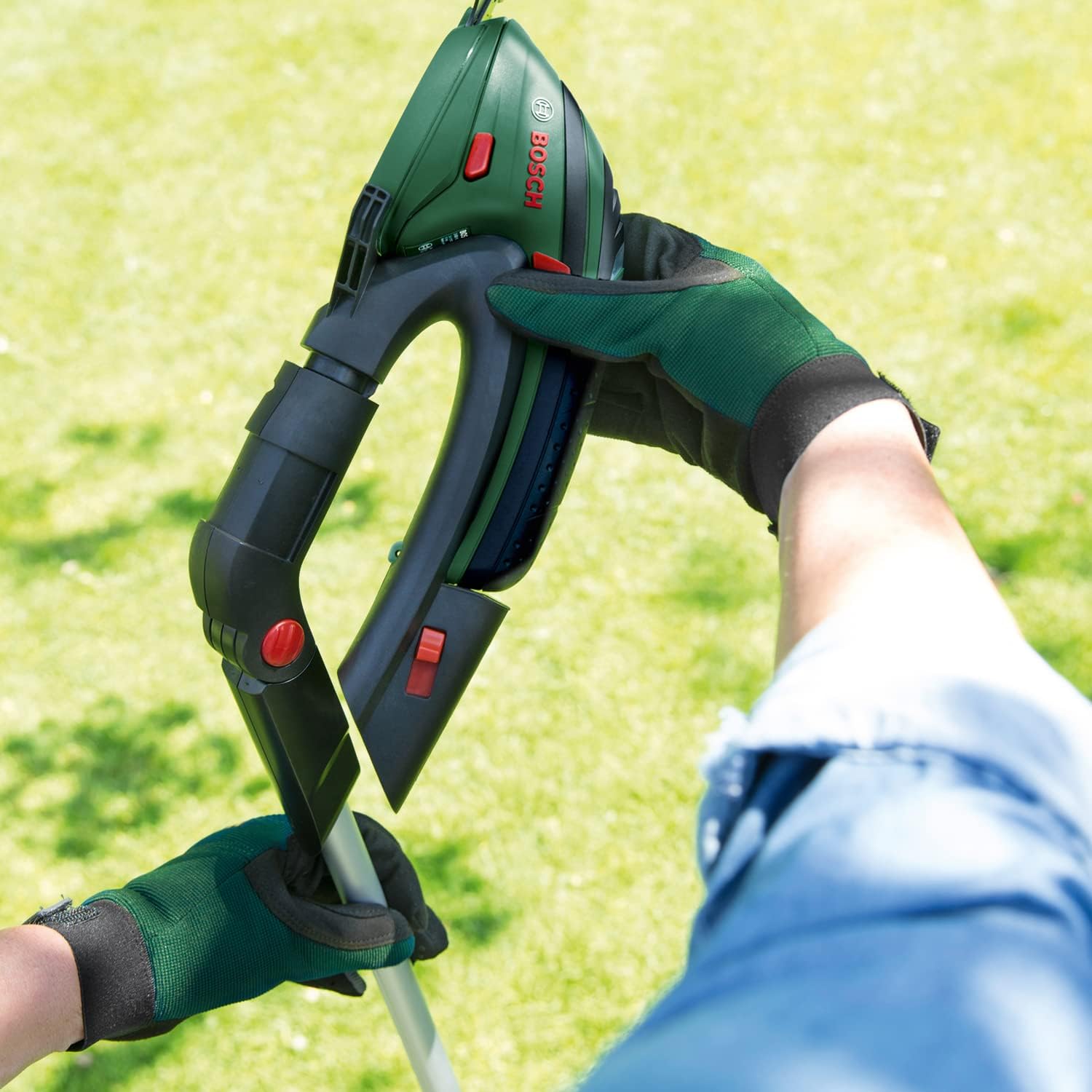 Bosch accugrasscharenset Isio (3,6 volt, meslengte 12 cm, mesafstand 8 mm, inclusief XL-tuinhandschoenen, in softcase) – Amazon Edition