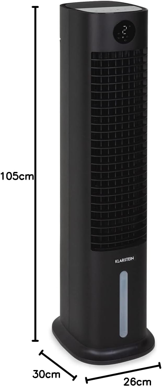 Klarstein Luchtkoeler met Waterkoeling, 5-in-1 Verdampingskoeler, Luchtbevochtiger, Ventilator & Luchtreiniger, Mobiele Airconditioner Luchtkoeler met App-Bediening, 80W Air Cooler, 462m³/h Luchtstroom, Wit