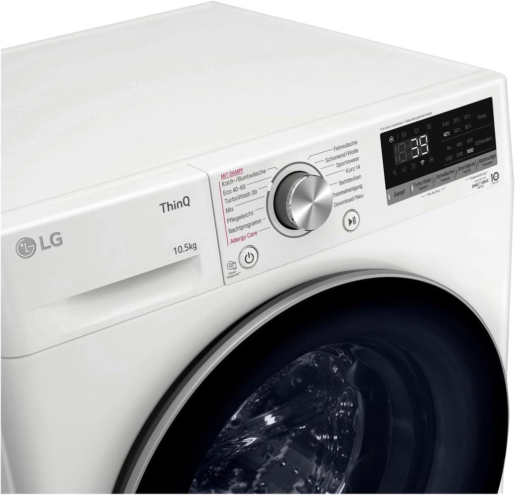 LG F4WV7080, Klasse A, Voorlader Wasmachine 8 kg, 1400 tpm, AI Direct Drive, Wi-Fi, Dieptereiniging met Stoom, Grote Capaciteit, TRIPLE A, Veiligheidsglas Buitendeur, 62 x 60 x 85 cm ꟷ Wit