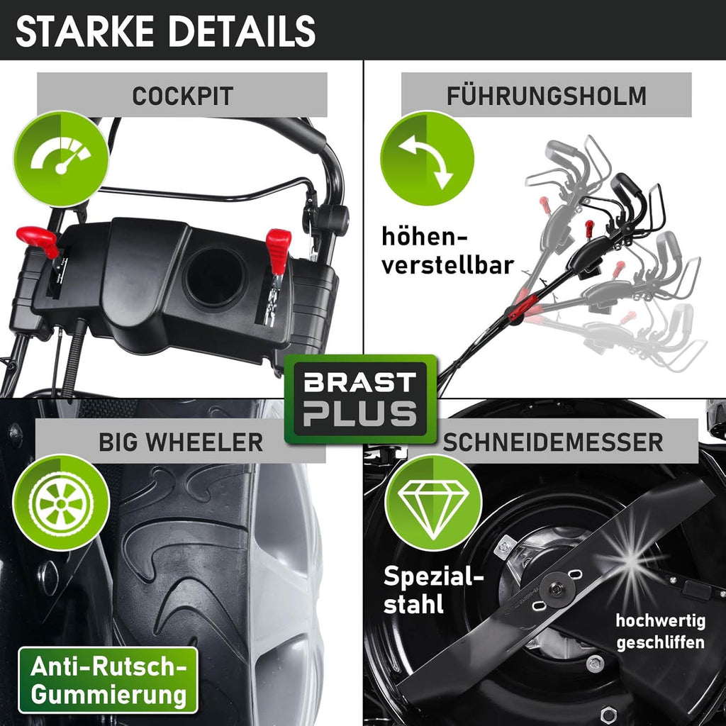 BRAST® Benzine grasmaaier Trike met aandrijving | 5,2kW (7PK) | 53cm maaibreedte | veel modellen | TÜV | 4-takt OHV motor | 30-80mm maaihoogte | 60L opvangbak | Stalen behuizing | Snelheid