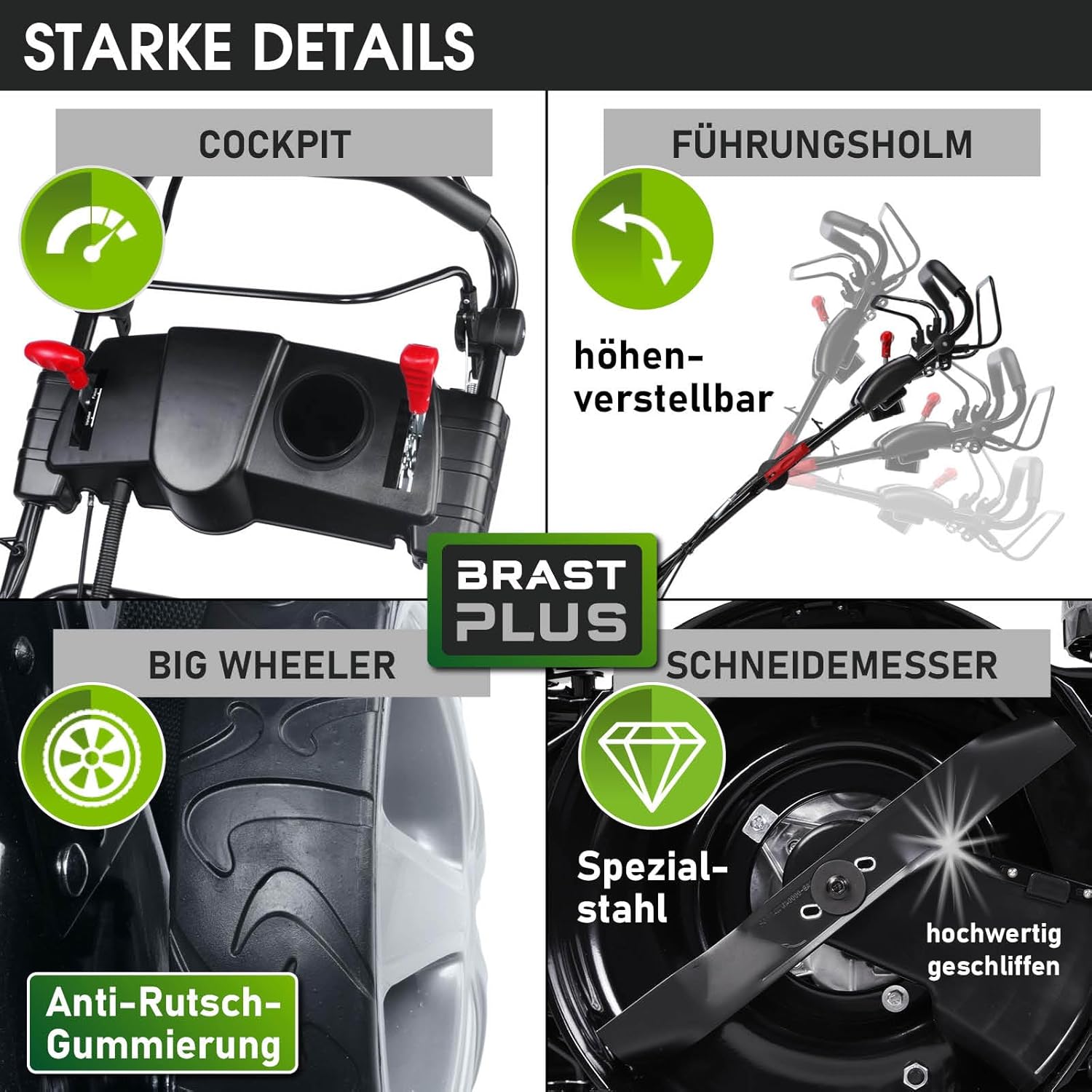 BRAST® Benzine grasmaaier Trike met aandrijving | 5,2kW (7PK) | 53cm maaibreedte | veel modellen | TÜV | 4-takt OHV motor | 30-80mm maaihoogte | 60L opvangbak | Stalen behuizing | Snelheid
