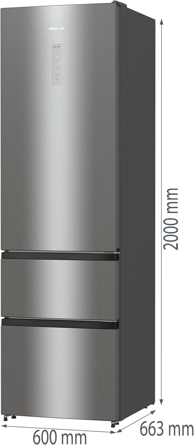 Hisense RB327N4AD2 koel-vriescombinatie/ NoFrostPlus/ Multiflow 360°/ HolidayMode/ FreshZone/ 182,4 cm/ koelgedeelte 171 l/ vriesgedeelte 85 l/ 41 dB/ 287 kWh/ jaar/ roestvrijstalen look