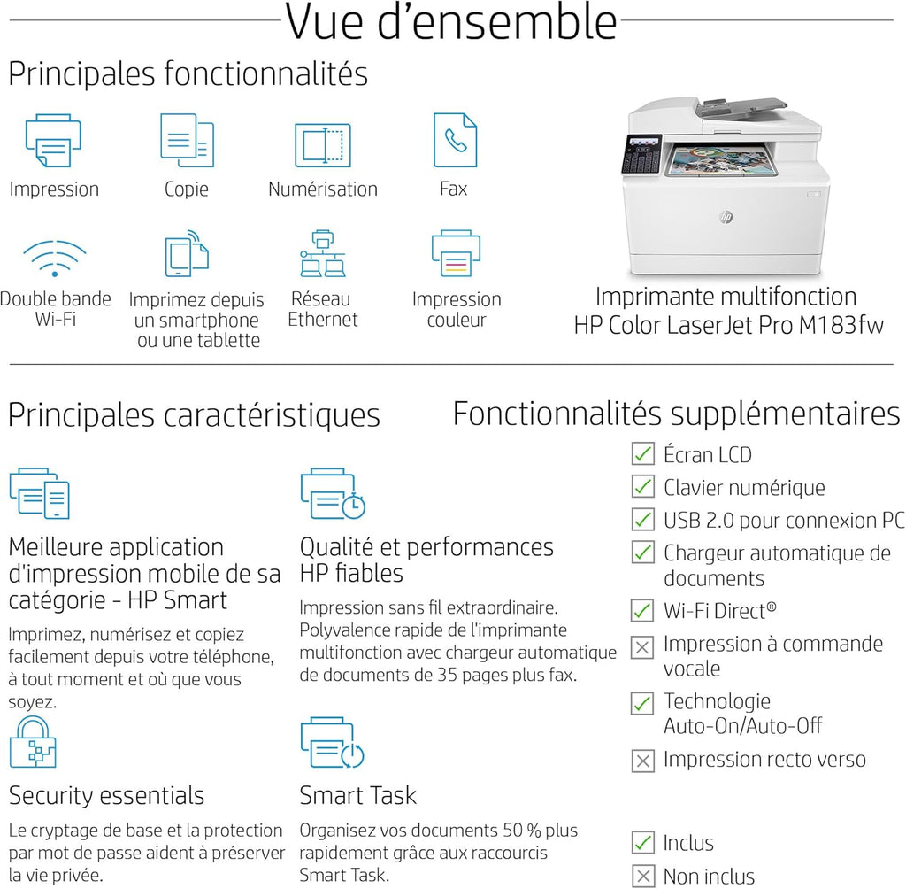 HP Color LaserJet Pro MFP 3302fdwg multifunctionele kleurenlaserprinter, fax, automatisch dubbelzijdig afdrukken, touchscreen, wifi, ethernet, USB, HP Wolf Pro Security