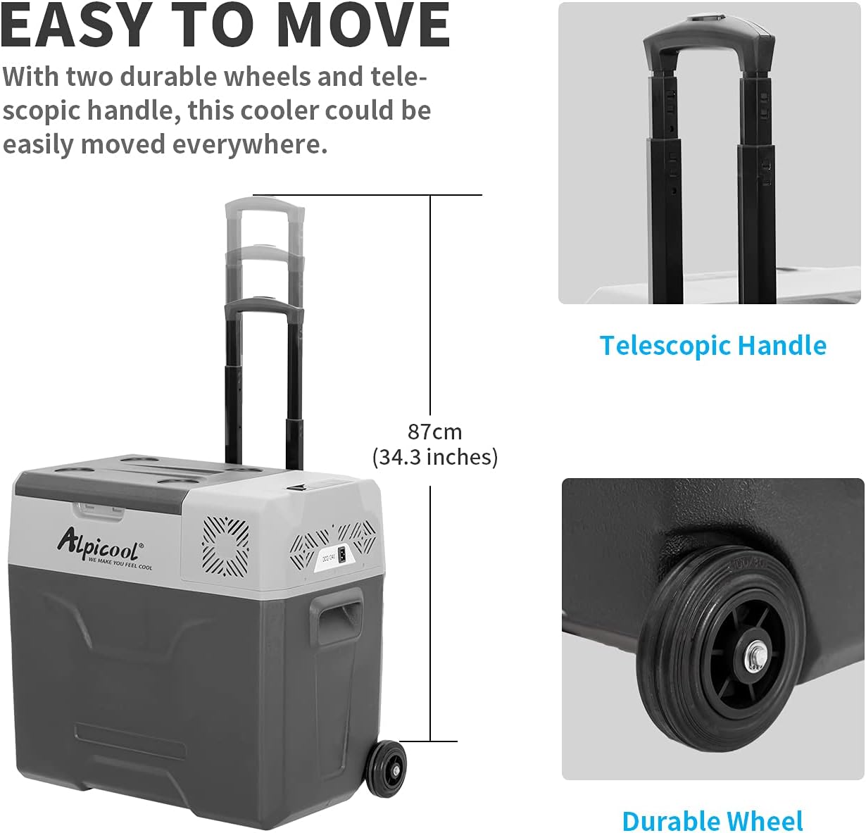 Alpicool CF55 55 Liter Koelbox 12V Draagbare Mini Koelkast Elektrische Vriesbox Kleine Vrieskist voor Auto, Camping, Vrachtwagen, Boot en Stopcontact met USB-aansluiting, -20℃ tot 20℃