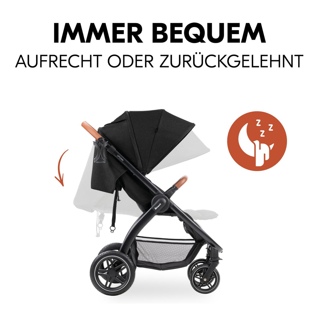 Hauck Uptown Kinderwagen Melange Rose – wandelwagen voor elk terrein, extra grote zitting, vlakke ligstand, rubberen wielen, vering, compact en eenvoudig inklapbaar, met regenhoes