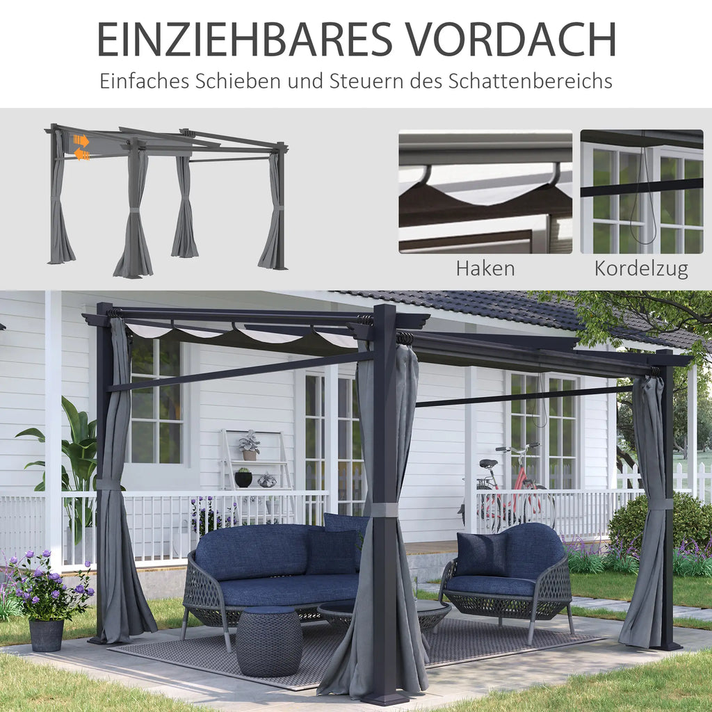 Outsunny Pergola met uitschuifbaar dak en kabelsysteem