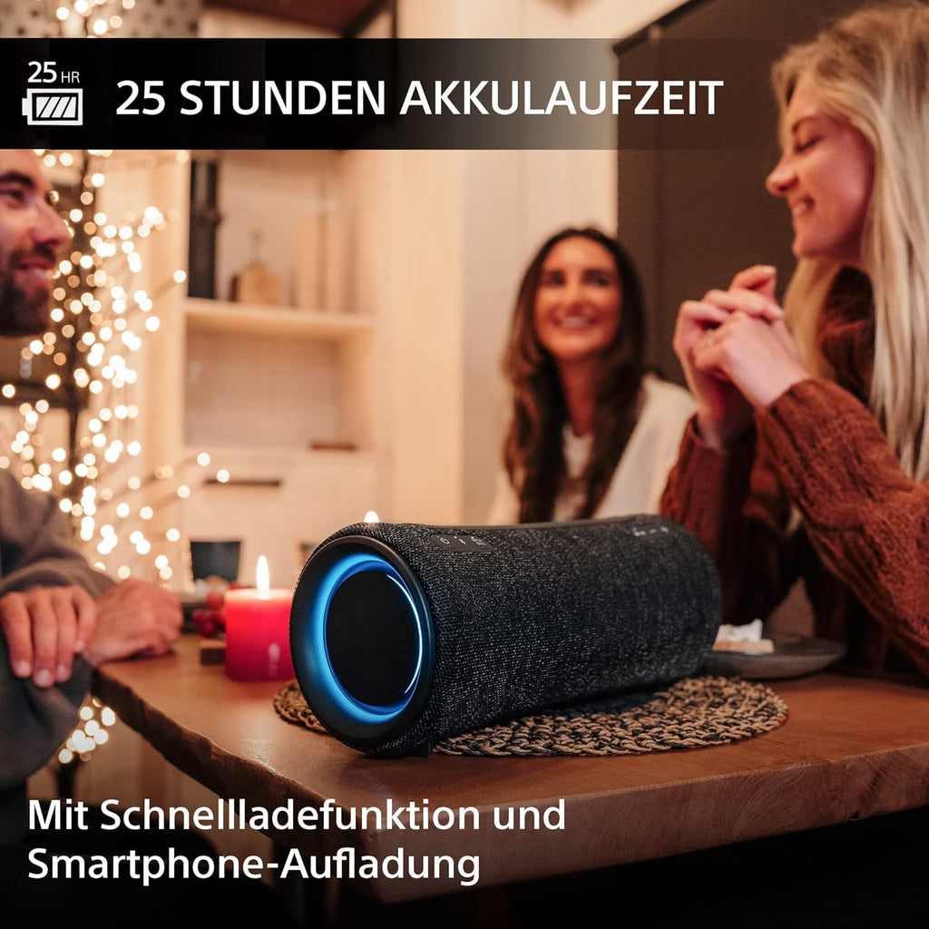Sony SRS-XG300 - Draagbare draadloze bluetooth-speaker met krachtig feestgeluid en verlichting - waterdicht, 25 uur batterijduur, smartphone en snellaadfunctie - Zwart