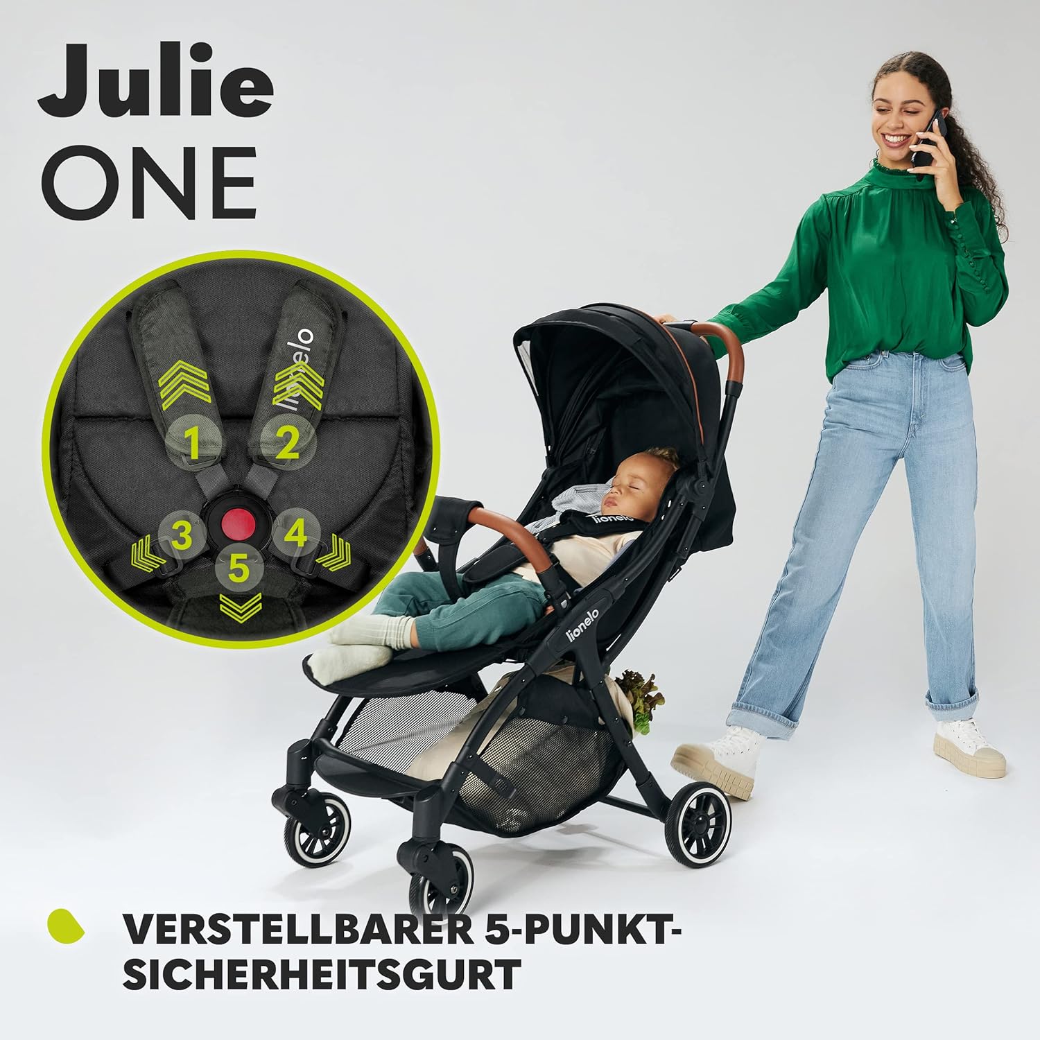 LIONELO Julie One Buggy kinderwagen tot 22 kg, verstelbare rugleuning en voetsteun, muskietennet, beenwarmers, bekerhouder en draagtas, inklapbaar