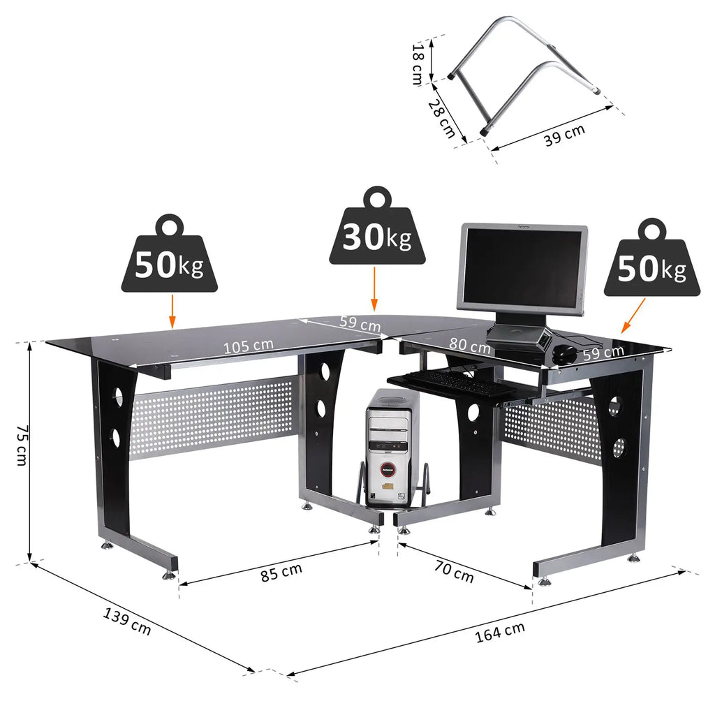 HOMCOM Hoekbureau L-vorm met Toetsenbordlade & PC-toren-houder