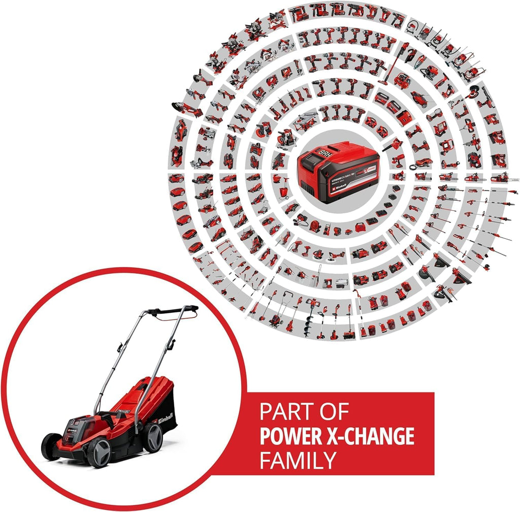 Einhell Accu-grasmaaier GE-CM 18/33 Li Kit Power X-Change (18 V, 33 cm maaibreedte, tot 200 m², borstelloos, 30L opvangzak, 25-65 mm maaihoogte, incl. 4,0 Ah accu + oplader)