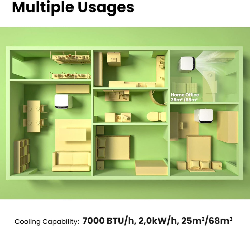 Comfee Mobiele Airco MPPH-09CRN7, 9000 BTU 2,6kW, Koelen&Ventileren&Ontvochtigen, Ruimtegrootte tot 88m³(33㎡), Mobiele Airconditioner met Afvoerslang