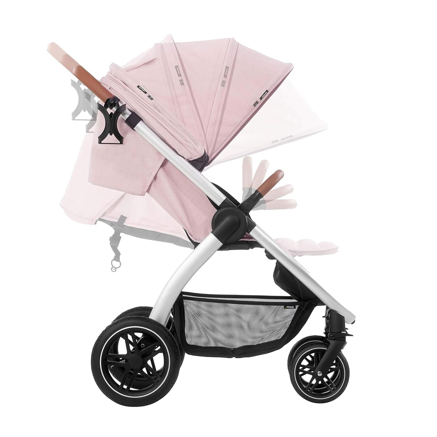 Hauck Uptown Kinderwagen Melange Rose – wandelwagen voor elk terrein, extra grote zitting, vlakke ligstand, rubberen wielen, vering, compact en eenvoudig inklapbaar, met regenhoes