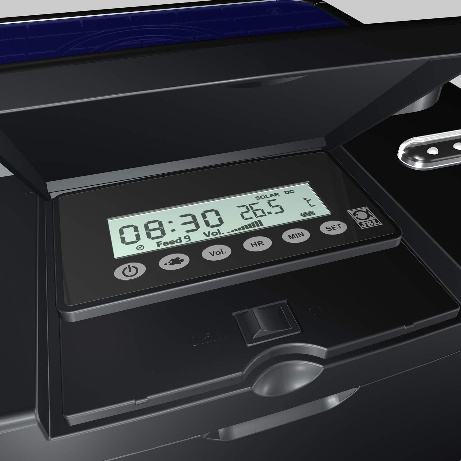 JBL Voederautomaat voor Koi en andere vijvervissen, PROPOND AUTOFOOD, Weerbestendig, Zonne-energie, 37,5 x 37,5 x 46,2 cm, zwart