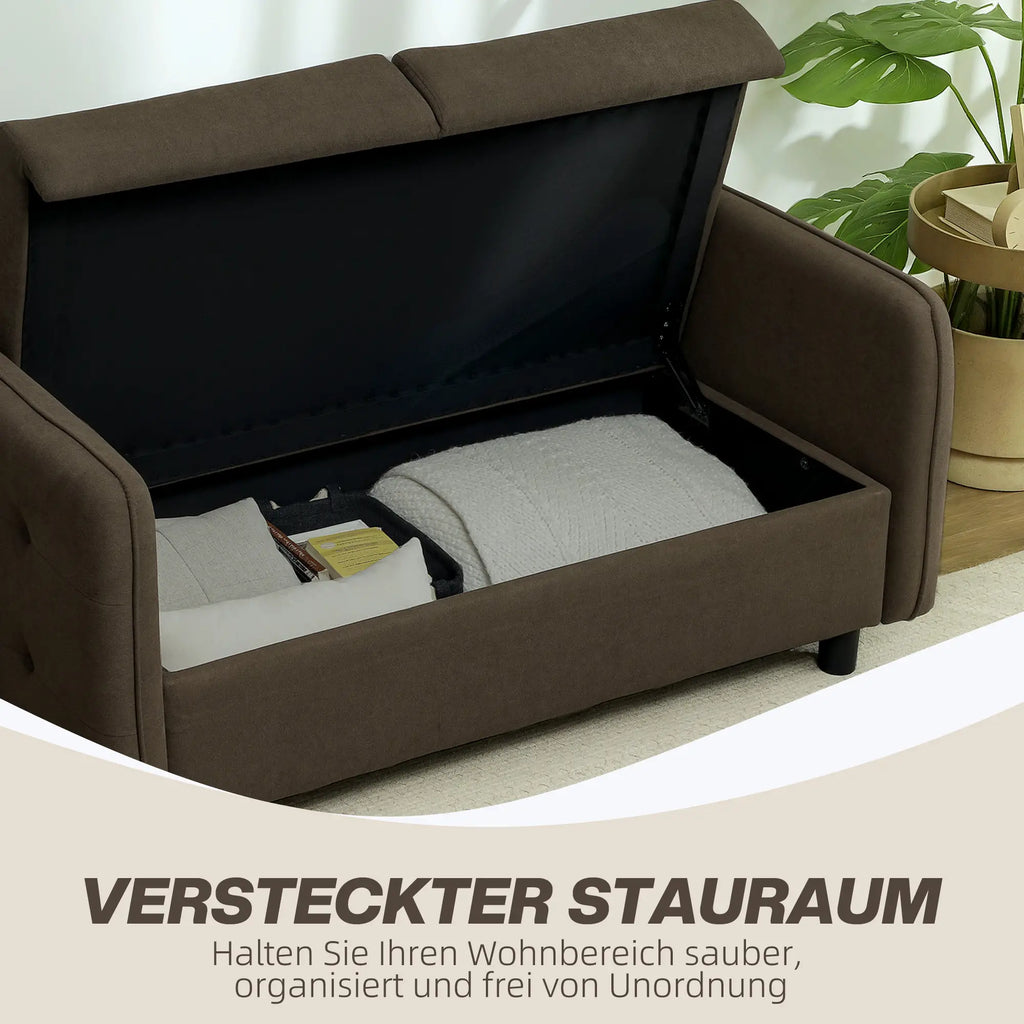 HOMCOM 2-zitsbank met opbergruimte & fluweellook, bruin