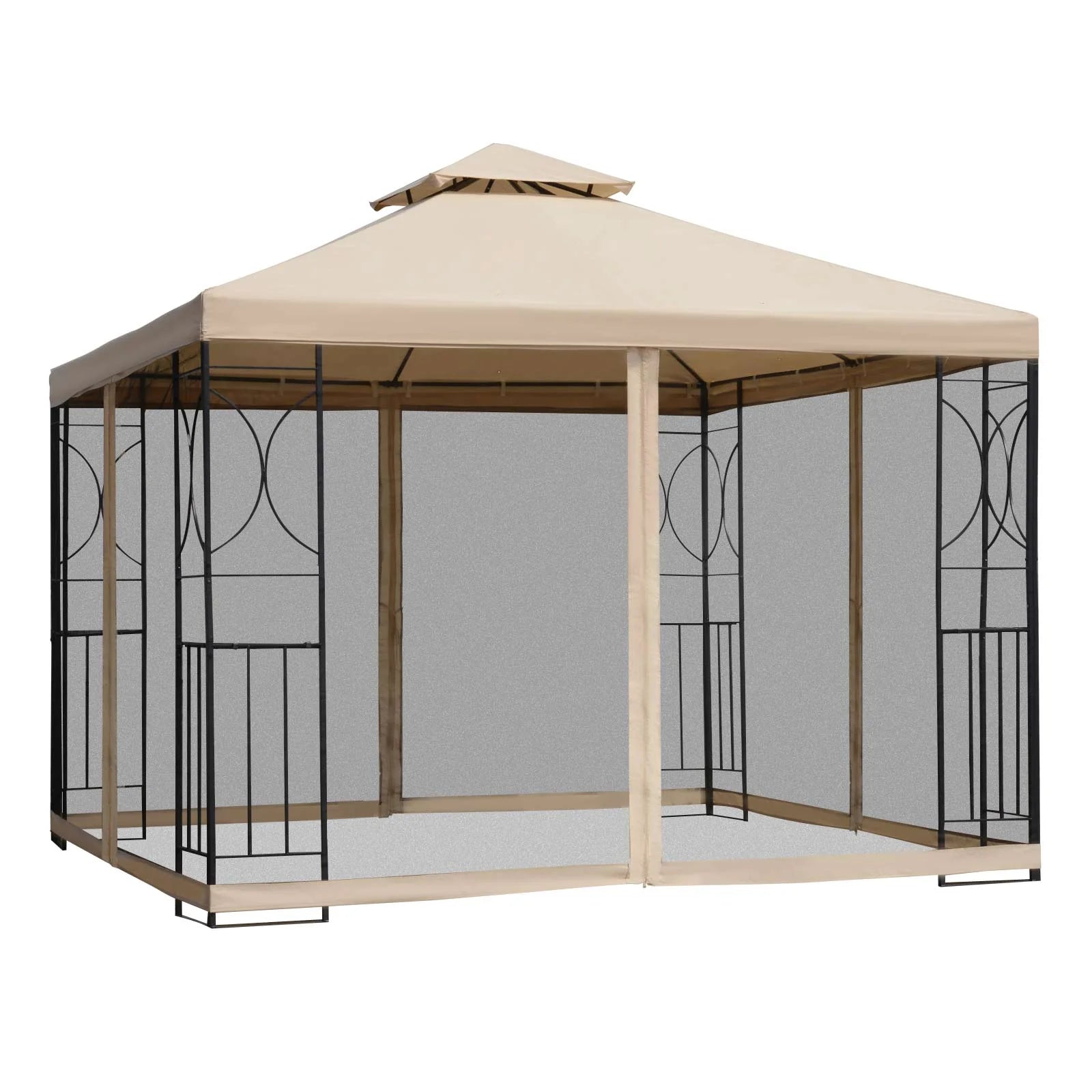 Outsunny Tuinpaviljoen Dubbel Dak met Schappen en Net-Zijwanden