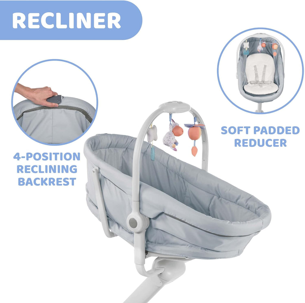 Chicco Baby Hug 4-in-1 wieg vanaf 0 maanden, verhoogde babylounger, babybed, kinderstoel met speelboog, tot 15 kg, verstelbare rugleuning, verstelbare hoogte en 4 wielen