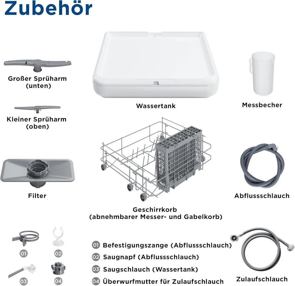 Gudsunal Tafelvaatwasser, Mini vaatwasser met 7L watertank, geen wateraansluiting, 6 programma's, 72°C hoge temperatuur hygiëne, hybride drogen & onderhoudsfunctie, kleine vaatwasser voor op de camping