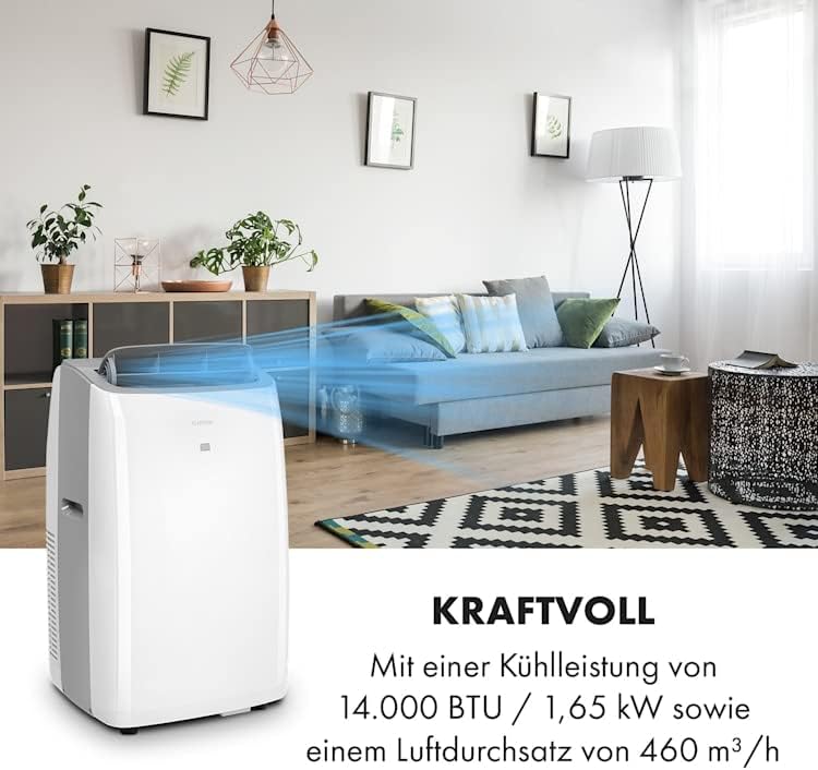 Klarstein Mobiele Airconditioner met Afvoerslang, 4-in-1 Airco, Ventilator, Luchtontvochtiger & Nachtmodus, Kleine & Draagbare Airco voor Thuis & Kantoor, Laag Verbruik, 14000BTU