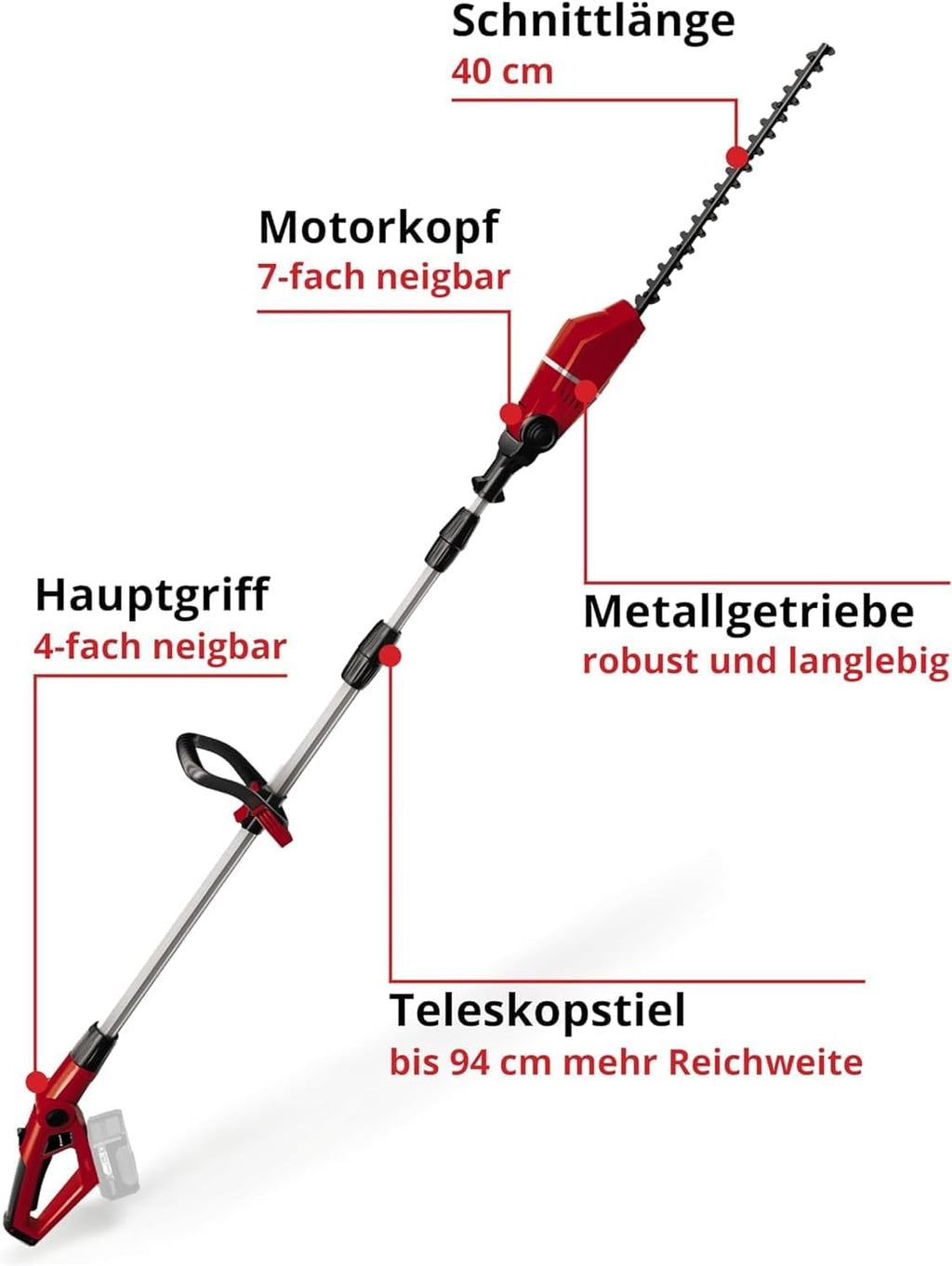 Einhell Accu-Telescoopheggenschaar GE-HH 18/45 Li T-Solo Power X-Change (Li-Ion, 18 V, 45 cm zwaardlengte, messen van diamantgeslepen staal, zonder accu en lader)